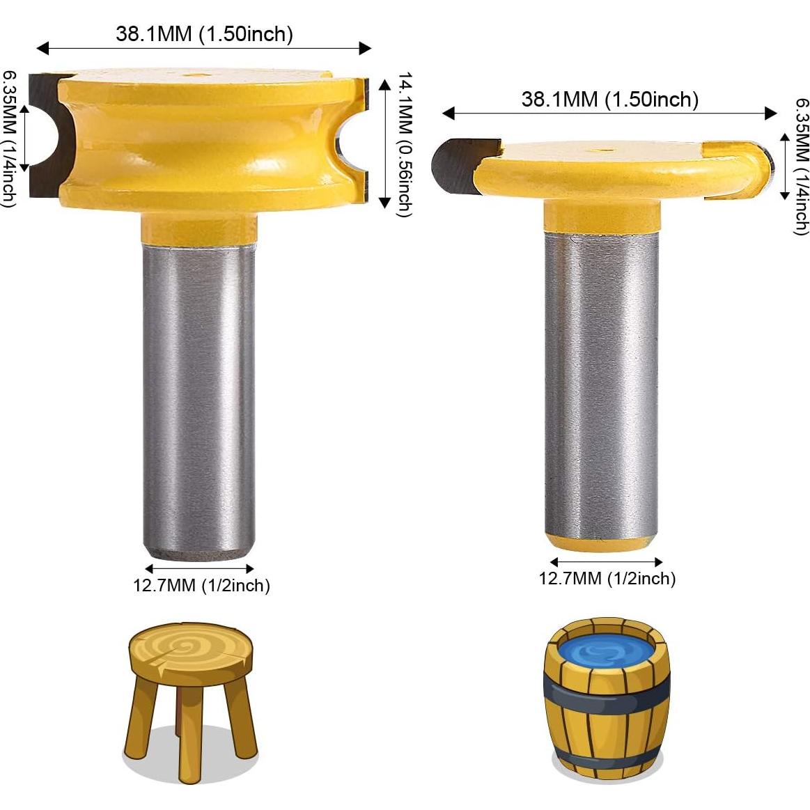 Juego de 2 brocas de router HOHXEN 1/2" vástago 1/4" diámetro