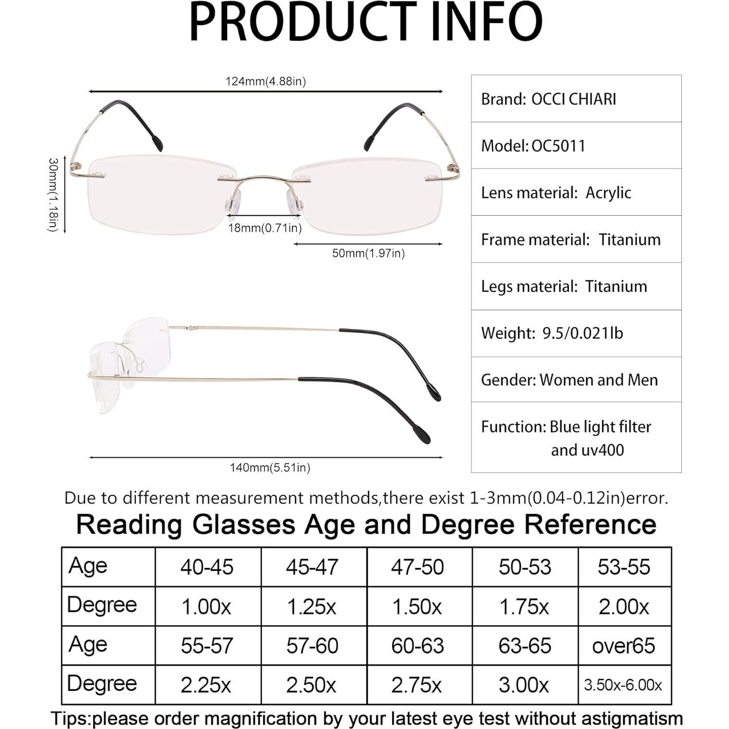 Gafas de Lectura OCCI CHIARI Luz Azul Titanio 1.0 para Mujeres