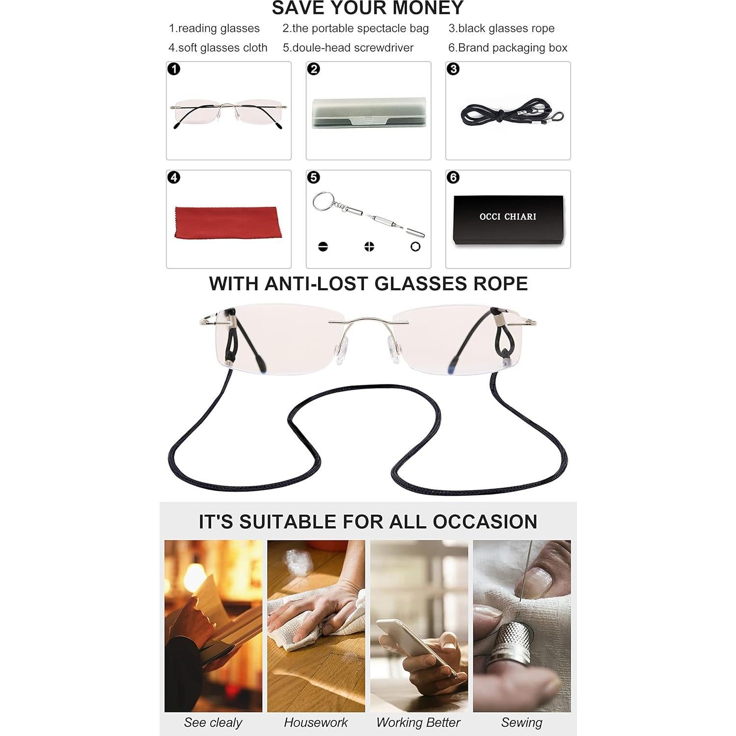 Gafas de Lectura OCCI CHIARI Luz Azul Titanio 1.0 para Mujeres