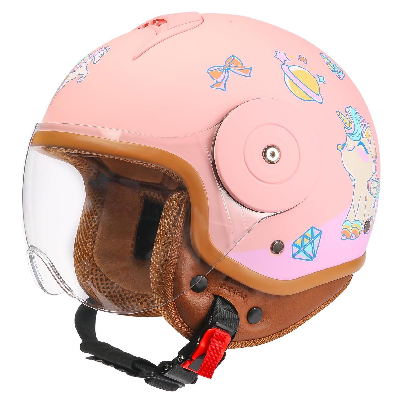 Casco de Motocicleta para Niños YUDJYQM BY-750S Rosa 46-54 CM