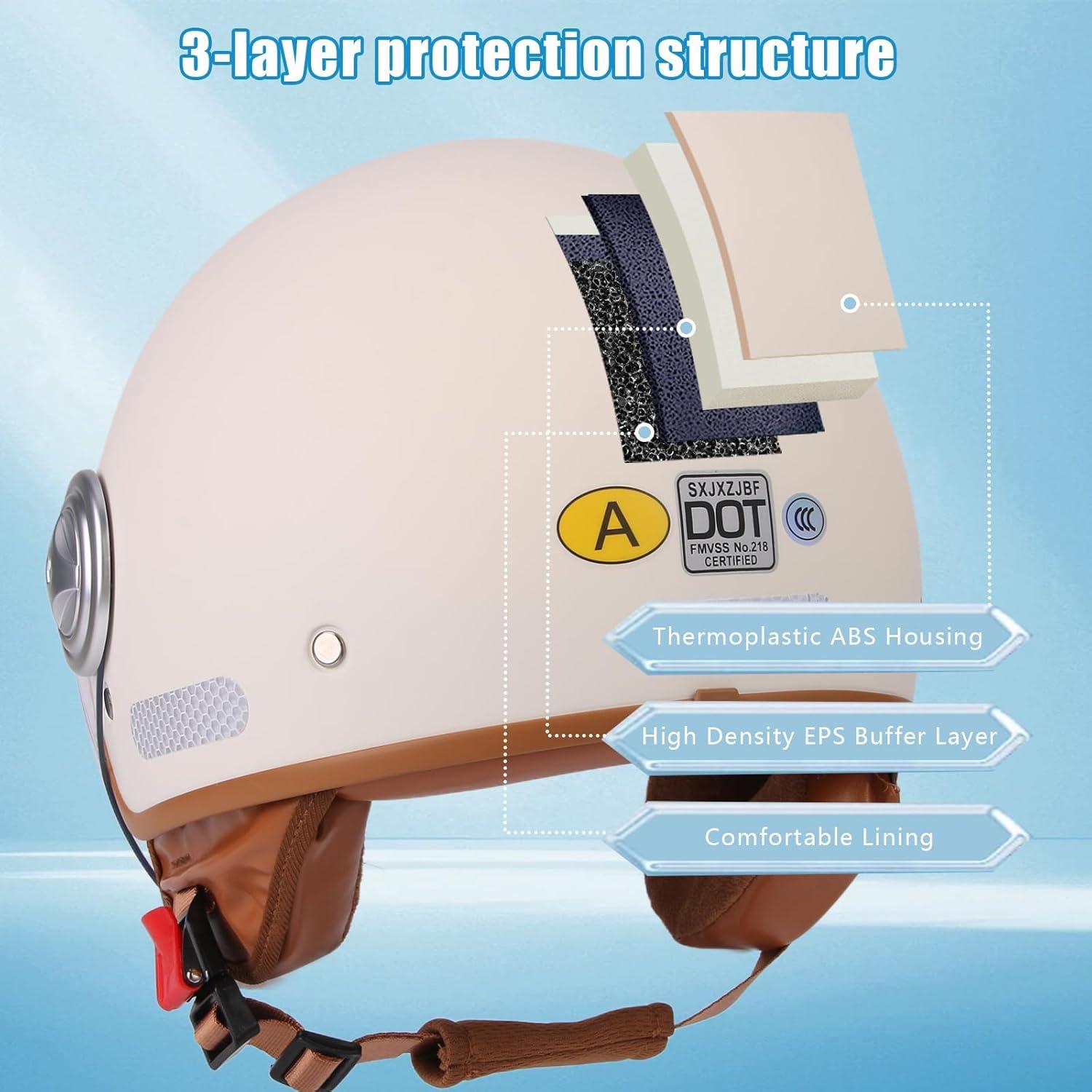 Casco de motocicleta SXJXZJBF retro 3/4 unisex ligero