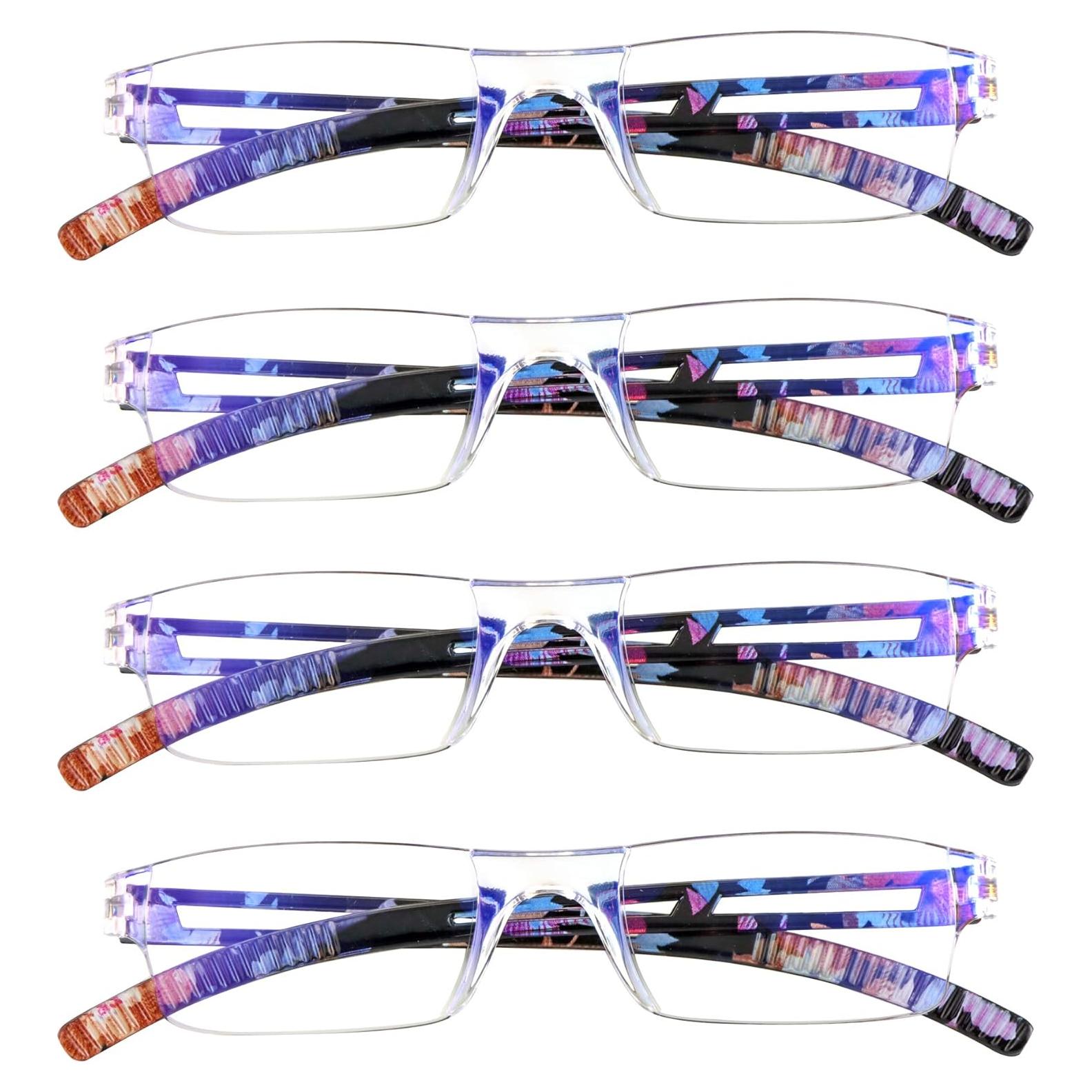 LifeArt 2/4 Pairs Reading Glasses, Blue Light Blocking Glasses, Computer Glasses for Men and Women, Rectangle Eyewear Frame