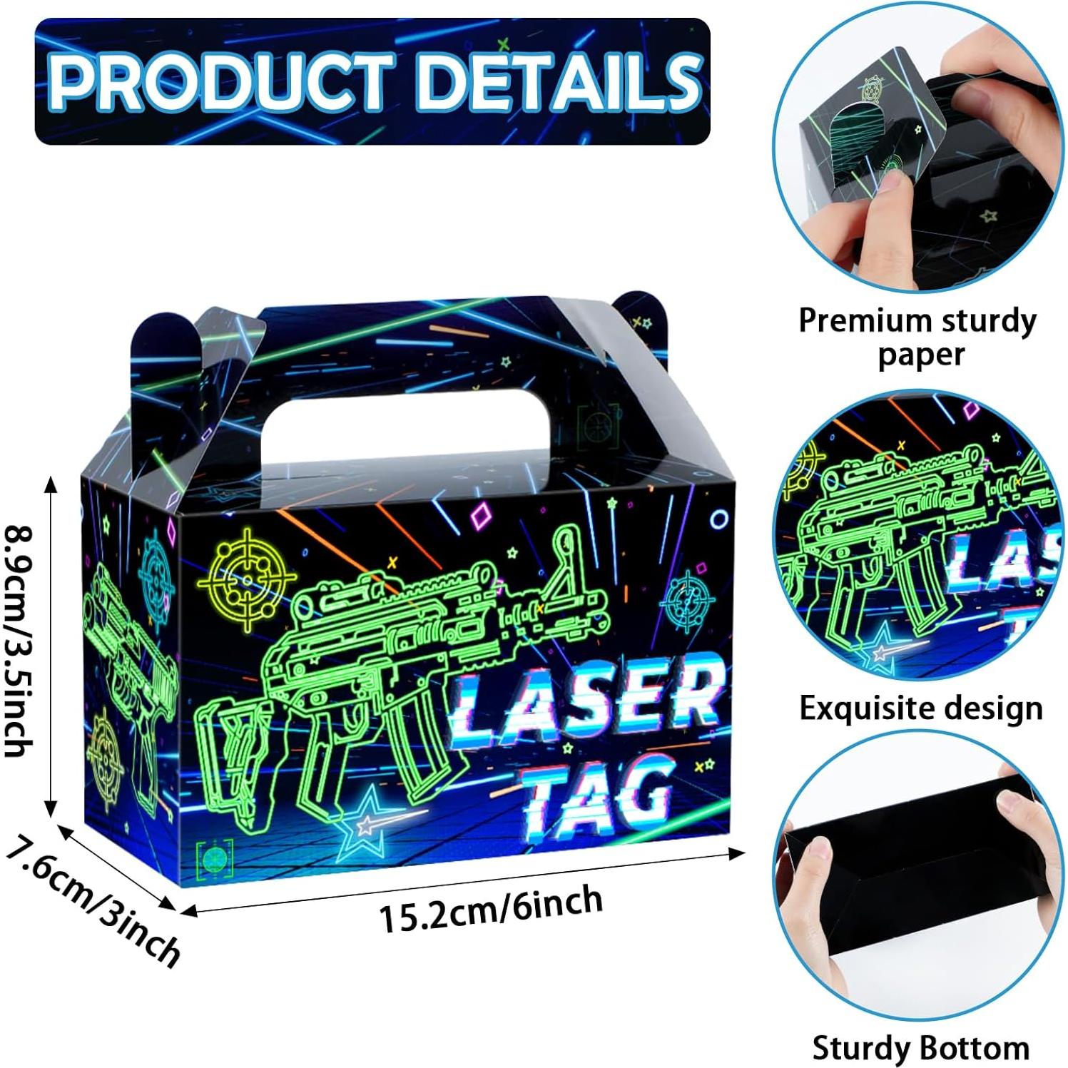 12 Cajas de Regalo Neon Laser Tag 15x7.6x9.1 cm
