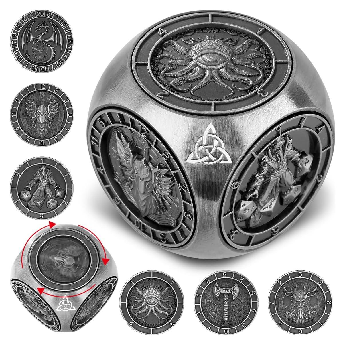 Set de Dados Giratorios DND Metálicos 7-en-1 con Caja Regalo