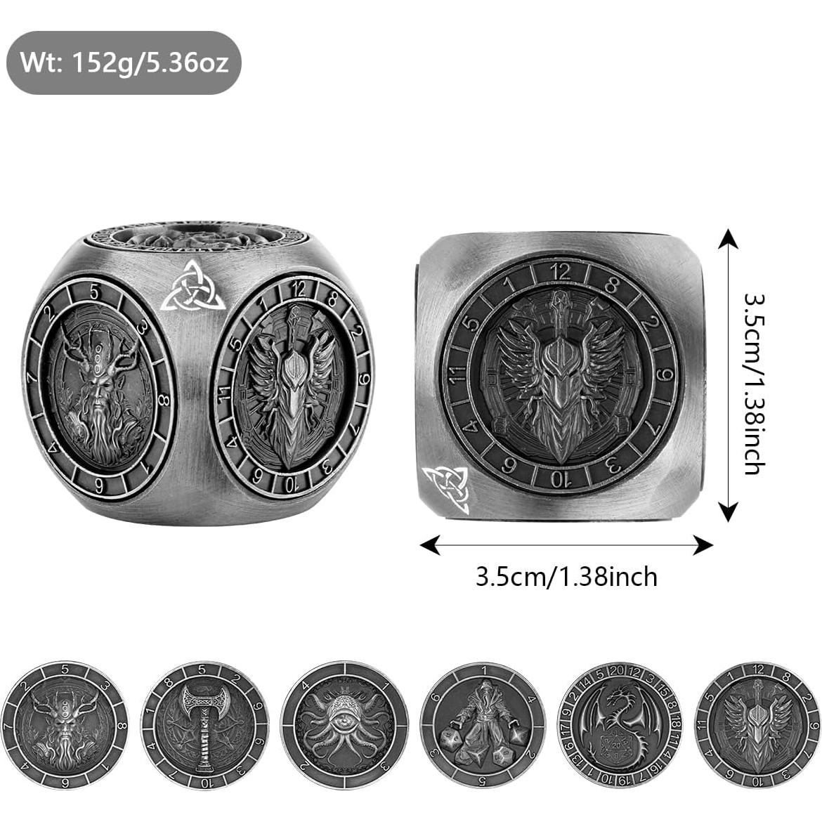 Set de Dados Giratorios DND Metálicos 7-en-1 con Caja Regalo