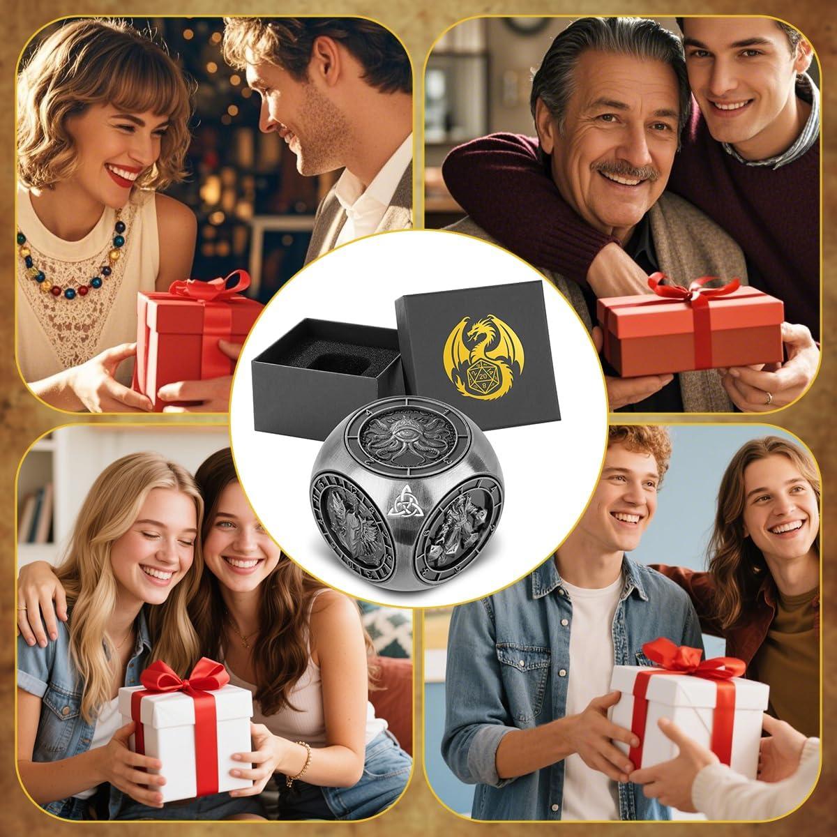 Set de Dados Giratorios DND Metálicos 7-en-1 con Caja Regalo