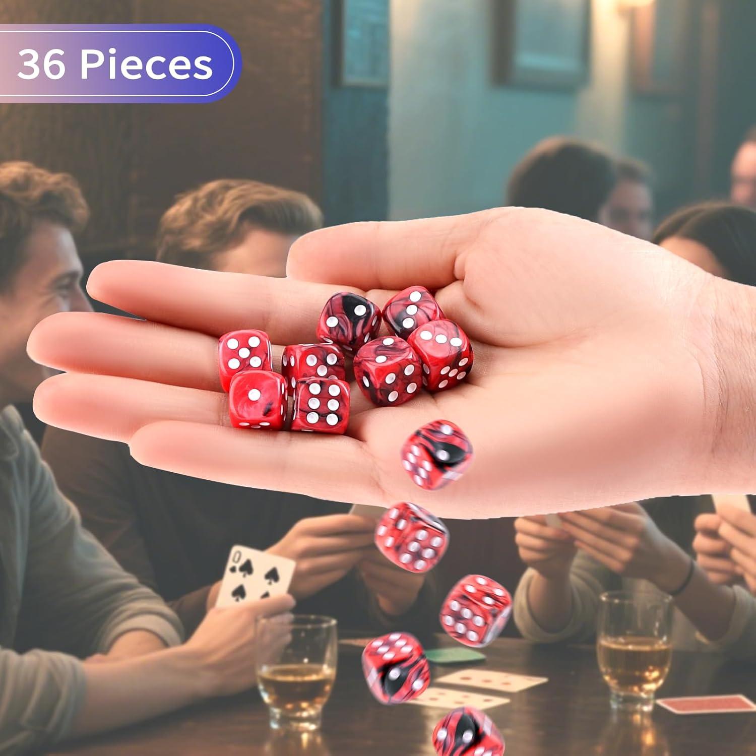 36 Dados D6 12mm Rojo y Negro con Caja Portátil PECHOI