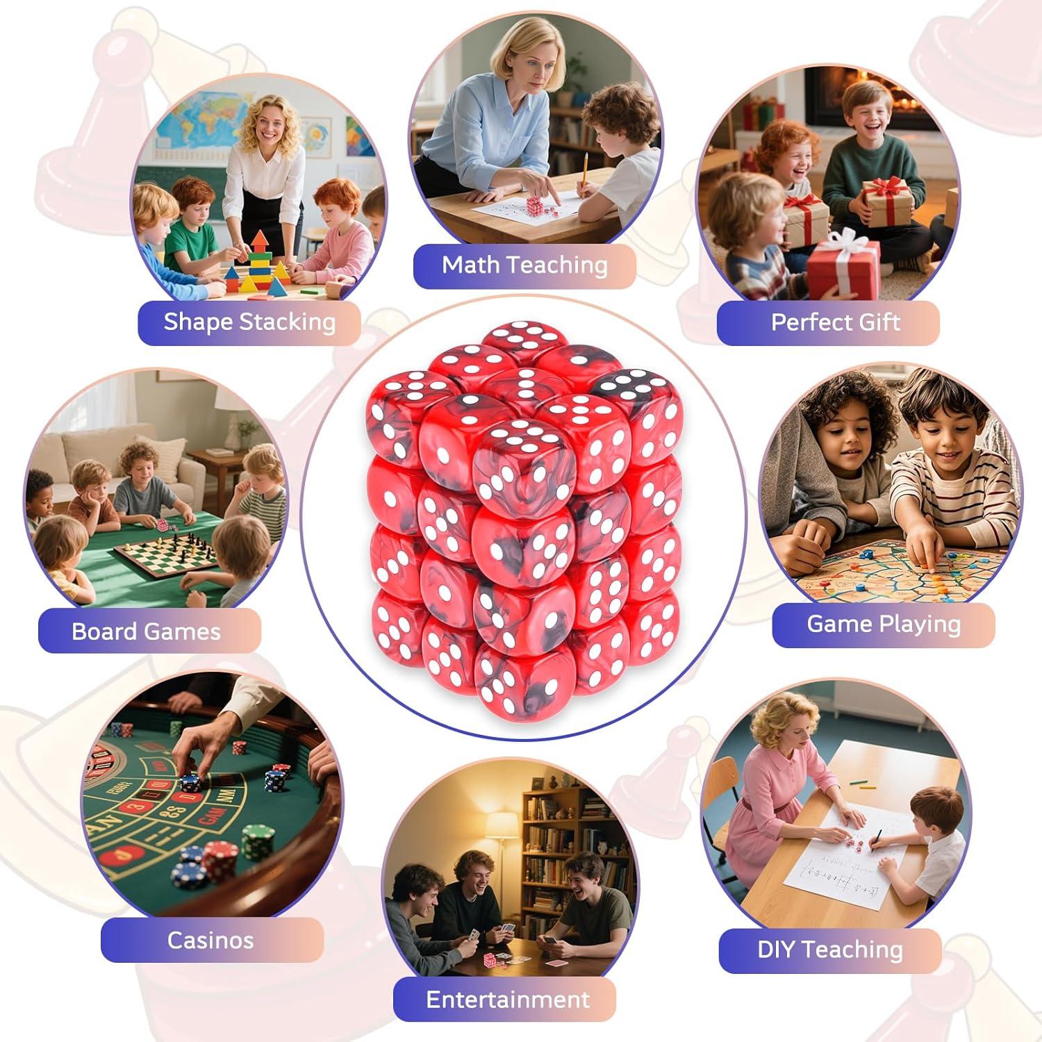 36 Dados D6 12mm Rojo y Negro con Caja Portátil PECHOI