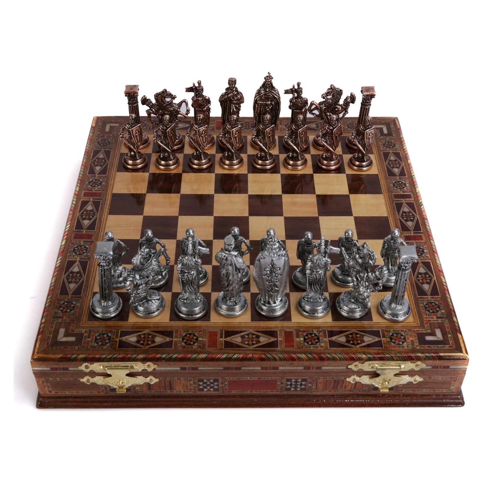 Juego de Ajedrez Antiguo de Metal Cobre Británico 8.5cm