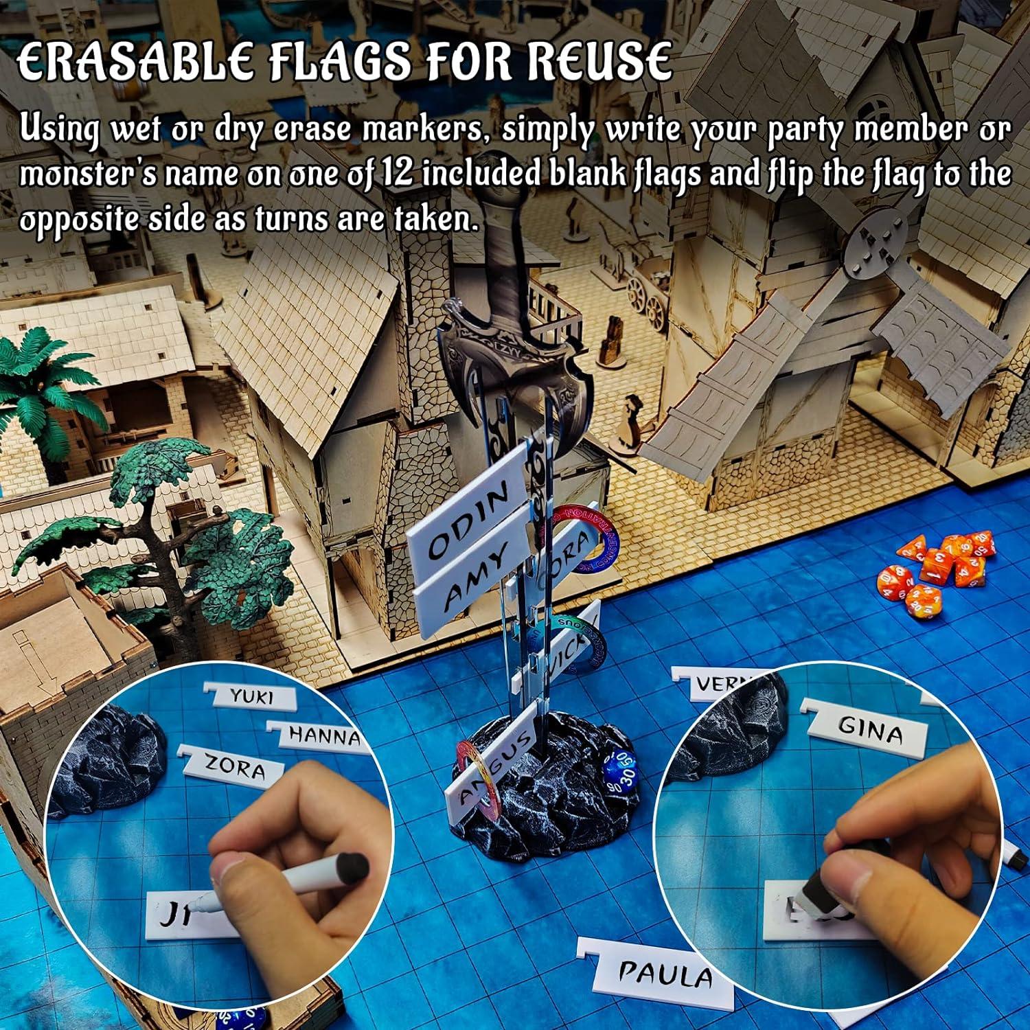 Rastreador de Iniciativa CZYY con 12 Banderas Borrables para RPG