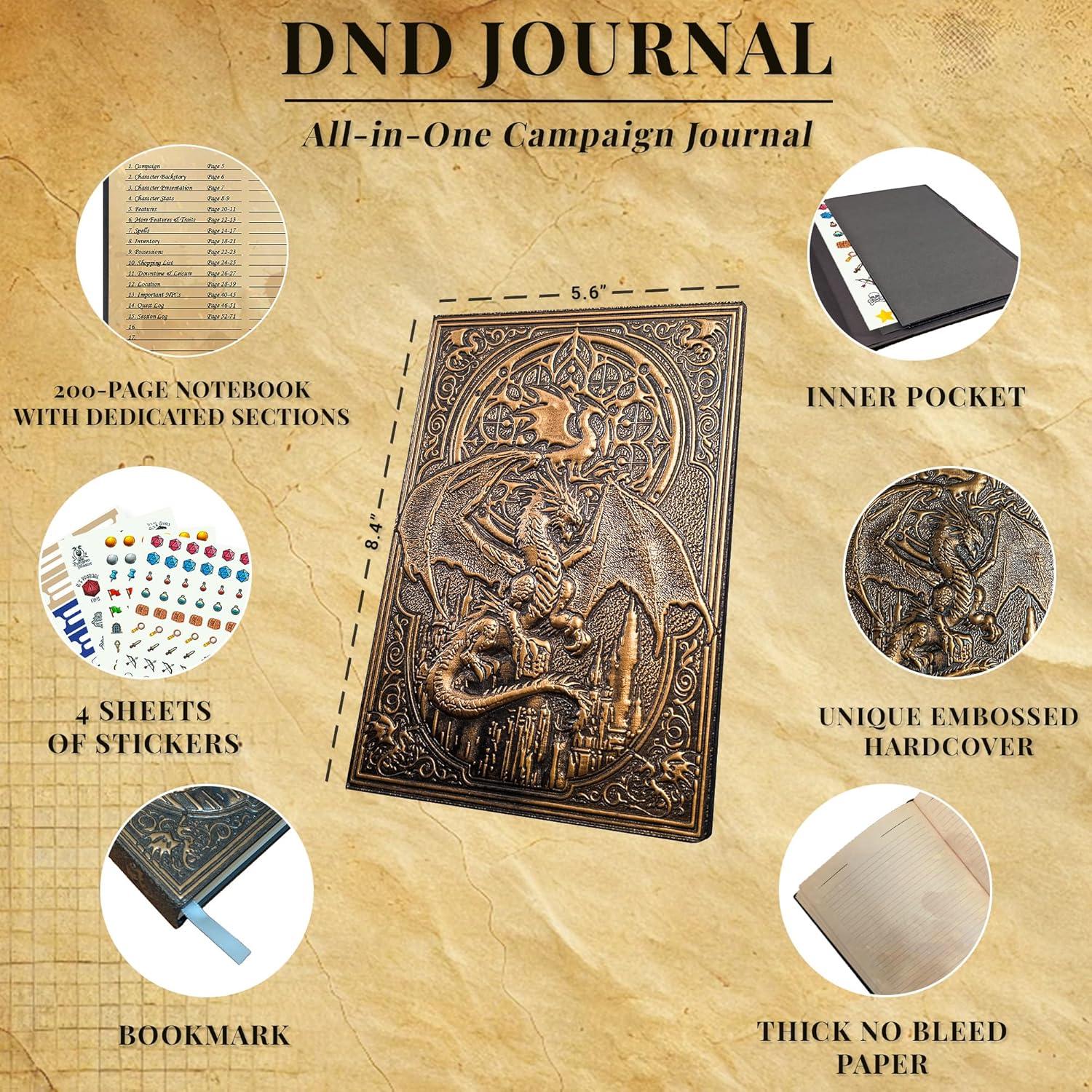 Diario D&D First Reign con tapa dura 3D y 150 pegatinas