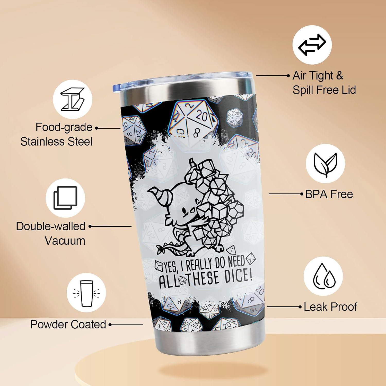 Dungeons & Dragons Gifts - DND 20oz Stainless Steel Insulated Tumbler with Lid and Straw,Dungeon Master Gifts for RPG Gamer Fans - Great Gift for DnD Lovers (Yes,i really do need)