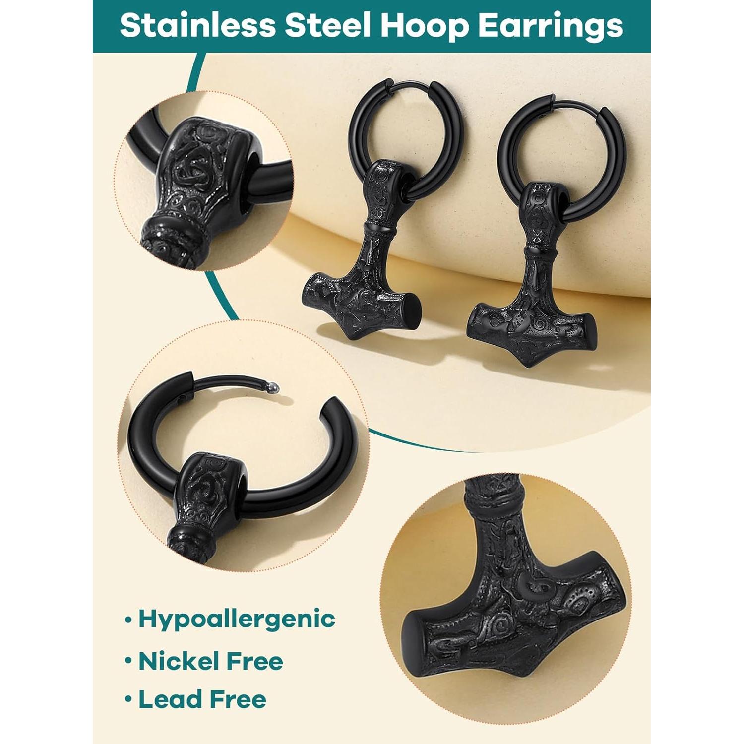 Pendientes Vikingos de Acero Inoxidable Supcare para Hombres