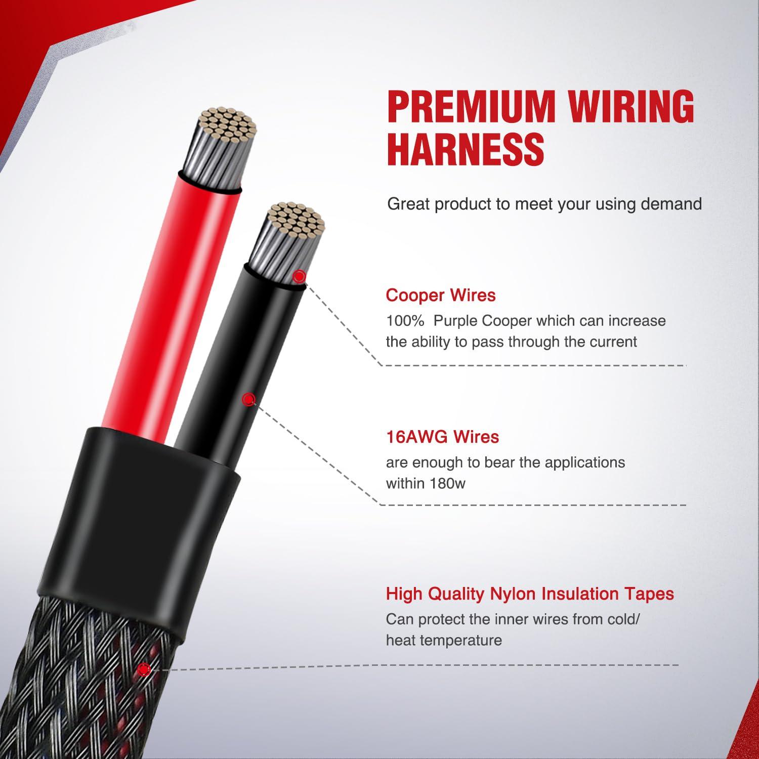 Kit Arnés de Cableado Nilight 16 AWG 2 Conectores 12V