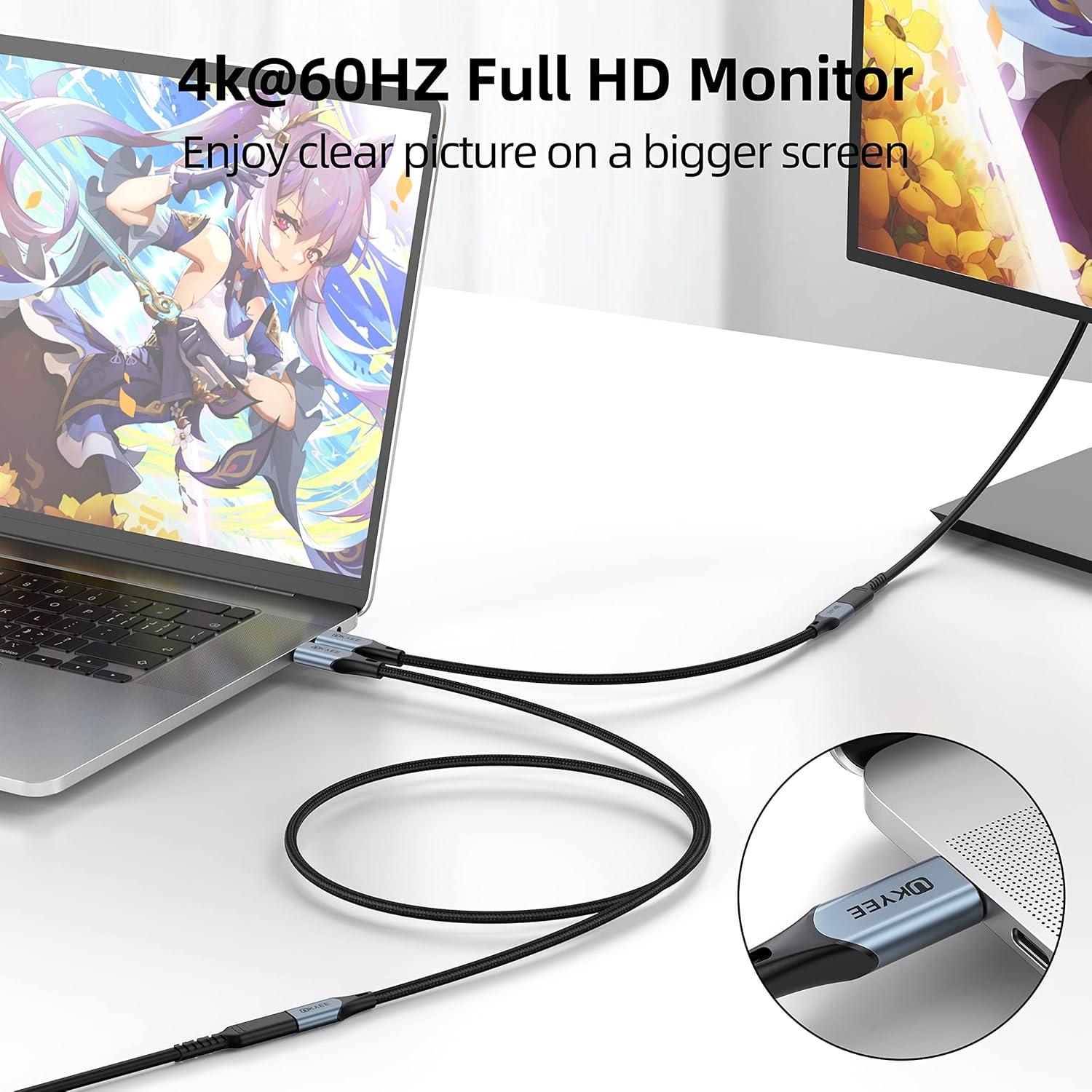 Cable Extensión USB C 1m UKYEE 100W 10Gbps Nylon Trenzado