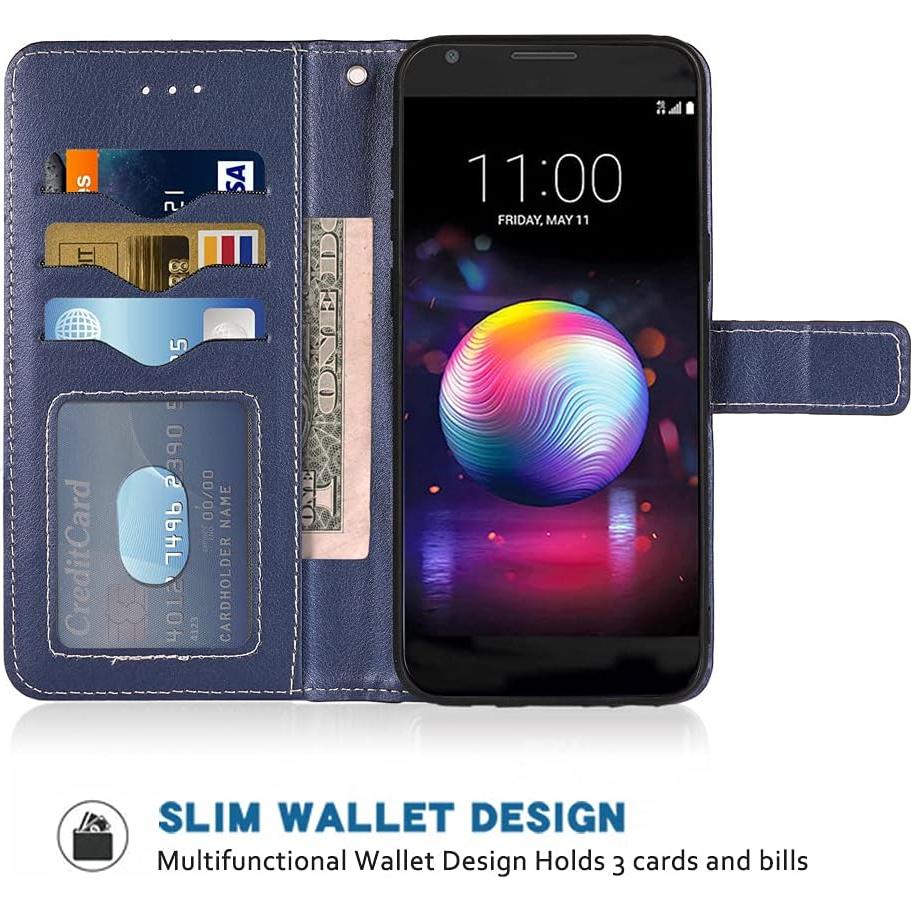 Funda de Cuero con Soporte y Ranuras para LG K30 2018 Azul