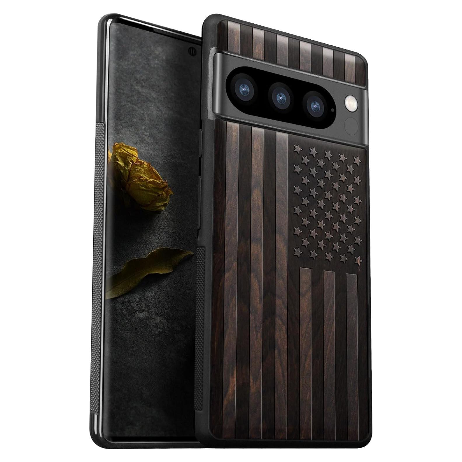 Funda de Madera Carveit para Pixel 8 Pro - Bandera Americana