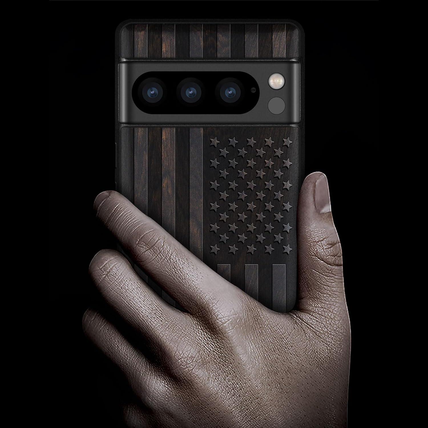 Funda de Madera Carveit para Pixel 8 Pro - Bandera Americana