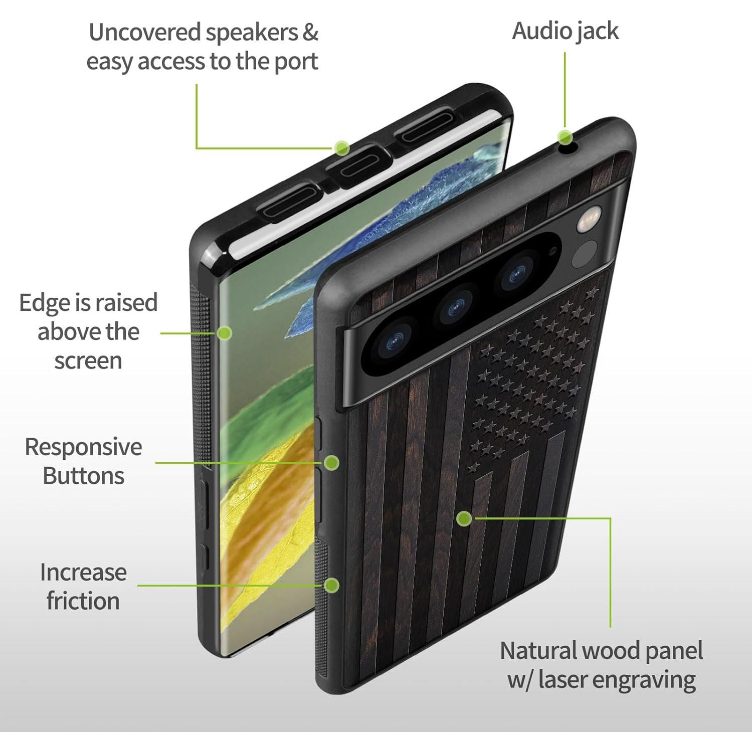 Funda de Madera Carveit para Pixel 8 Pro - Bandera Americana