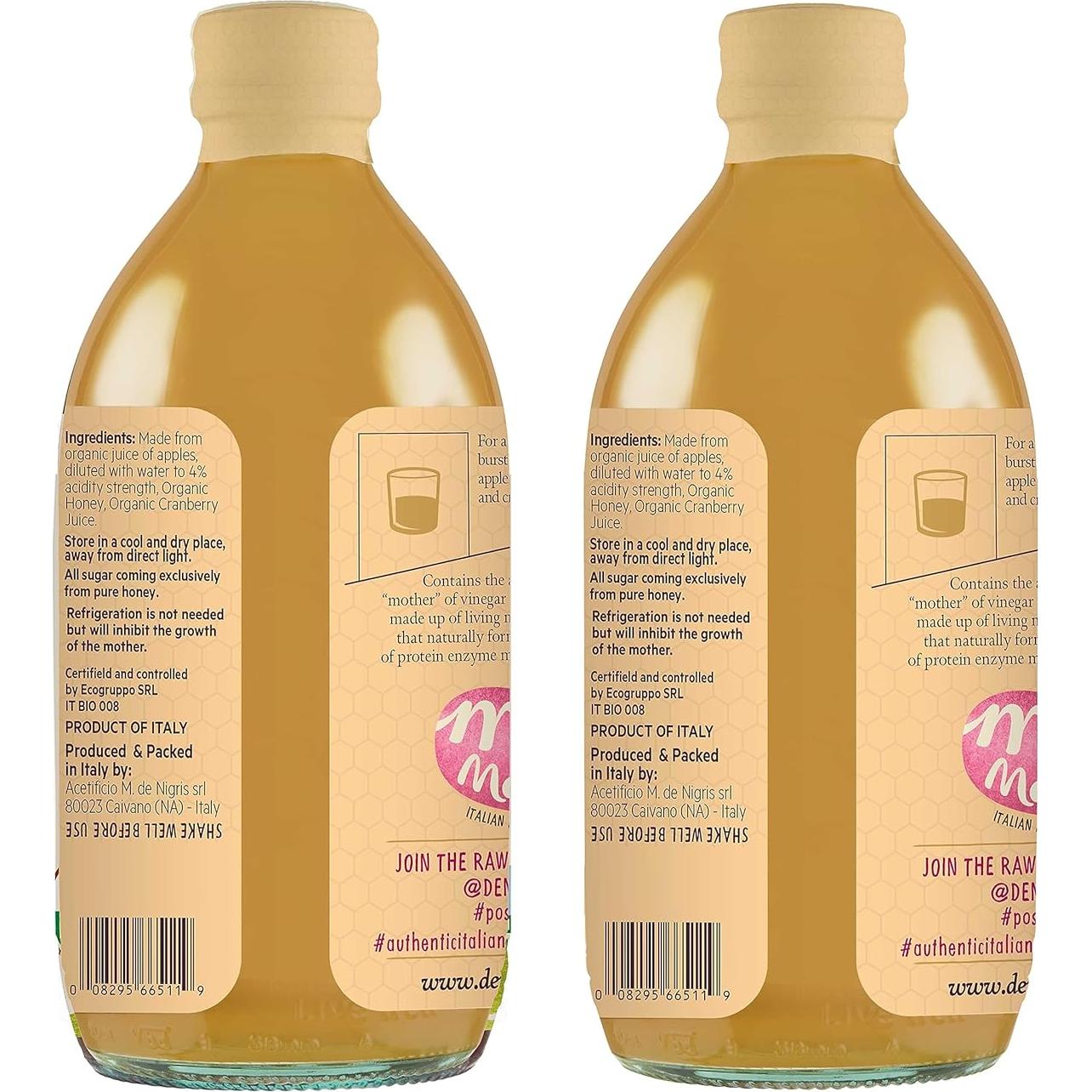 Vinagre de Sidra de Manzana Orgánico De Nigris con Miel 500 ml x2