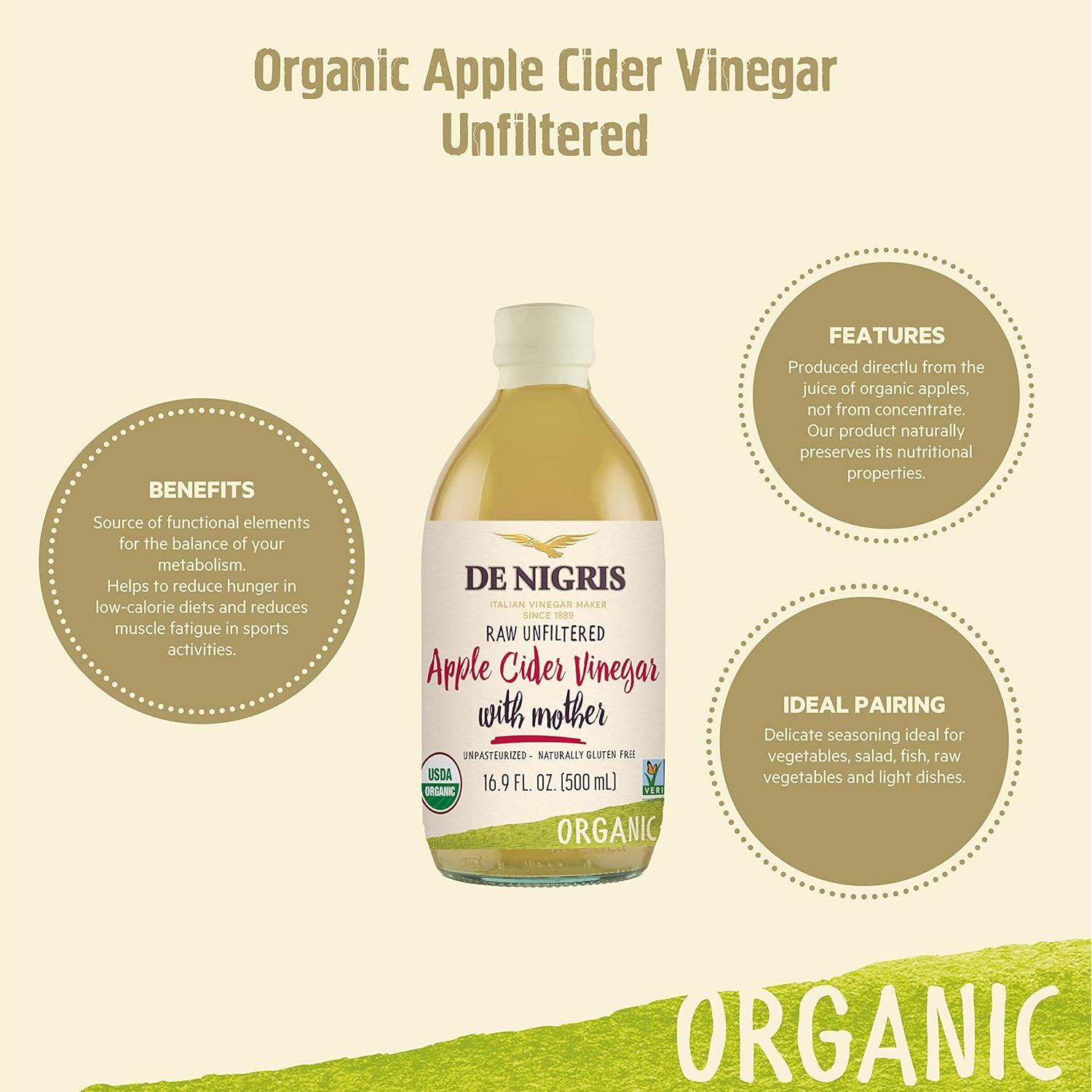 Vinagre de Sidra de Manzana Orgánico De Nigris con Miel 500 ml x2