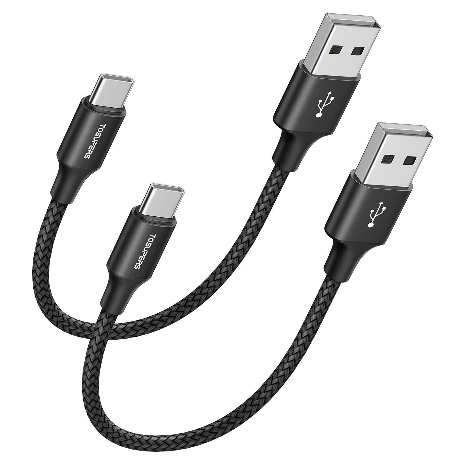 Cable USB C Corto 1ft TOSUPERS Carga Rápida 3A 2 Paquetes