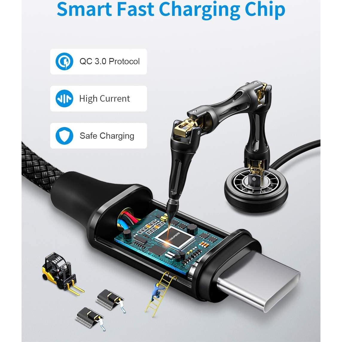 Cable USB C Corto 1ft TOSUPERS Carga Rápida 3A 2 Paquetes