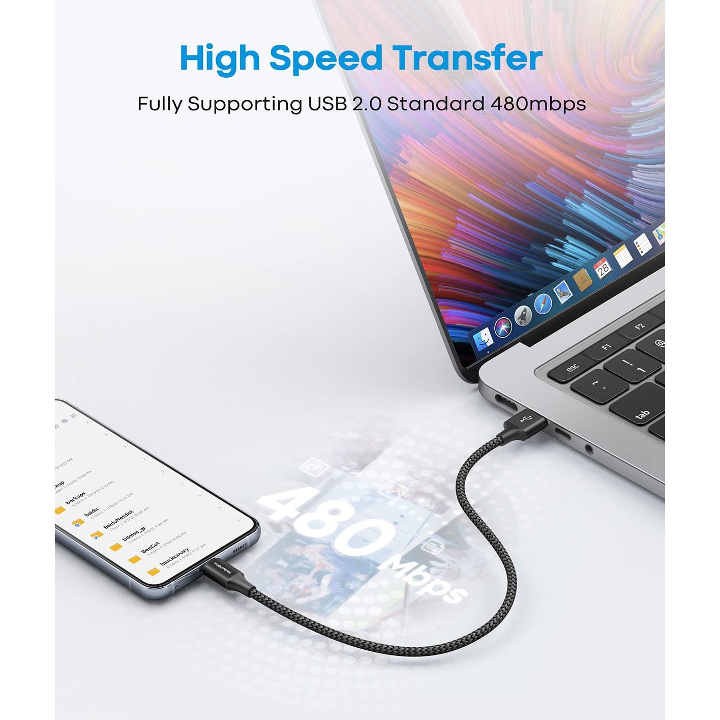 Cable USB C Corto 1ft TOSUPERS Carga Rápida 3A 2 Paquetes