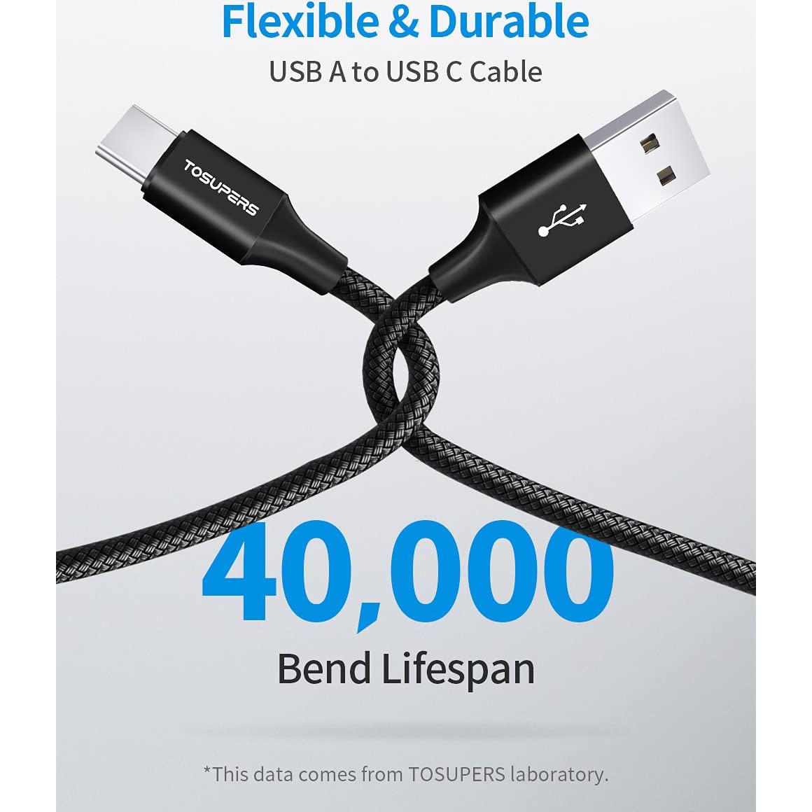 Cable USB C Corto 1ft TOSUPERS Carga Rápida 3A 2 Paquetes