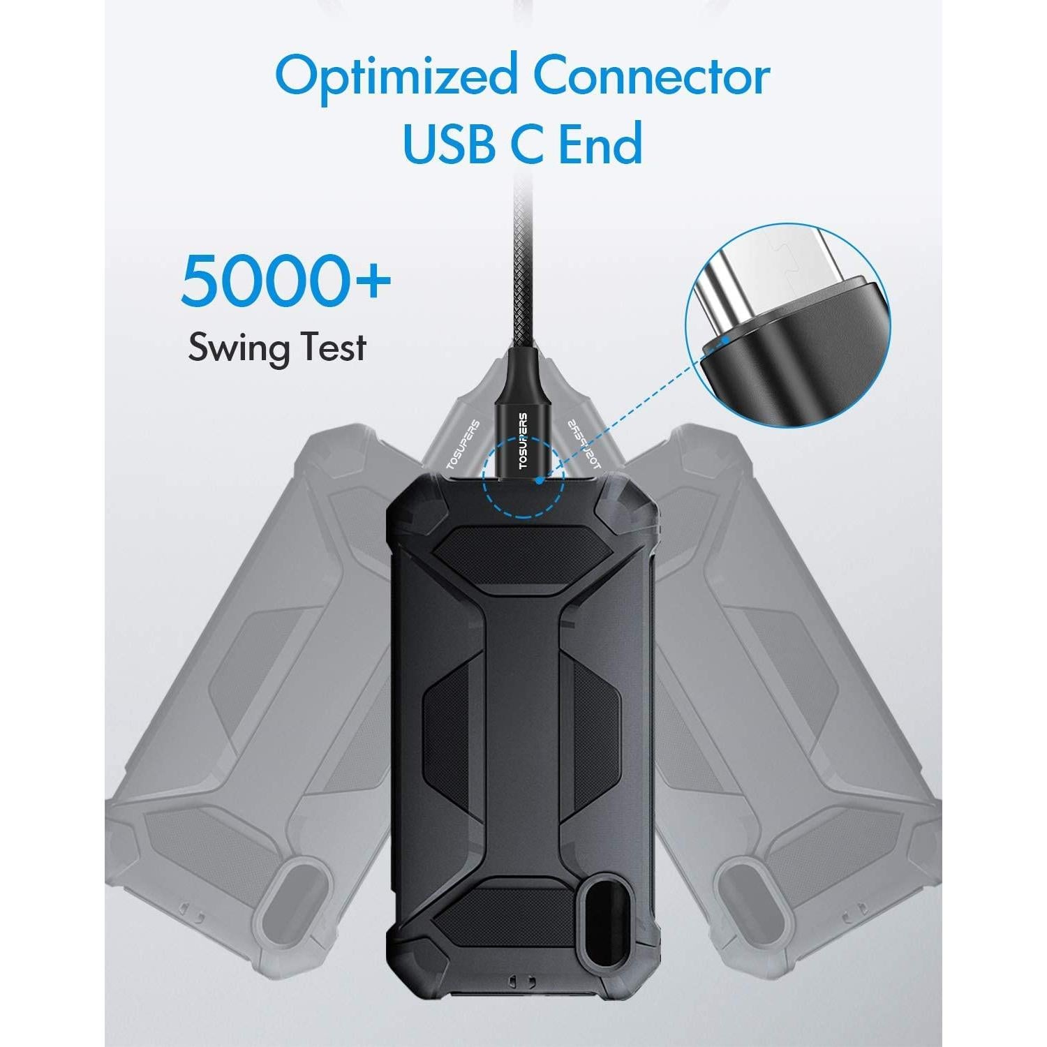 Cable USB C Corto 1ft TOSUPERS Carga Rápida 3A 2 Paquetes