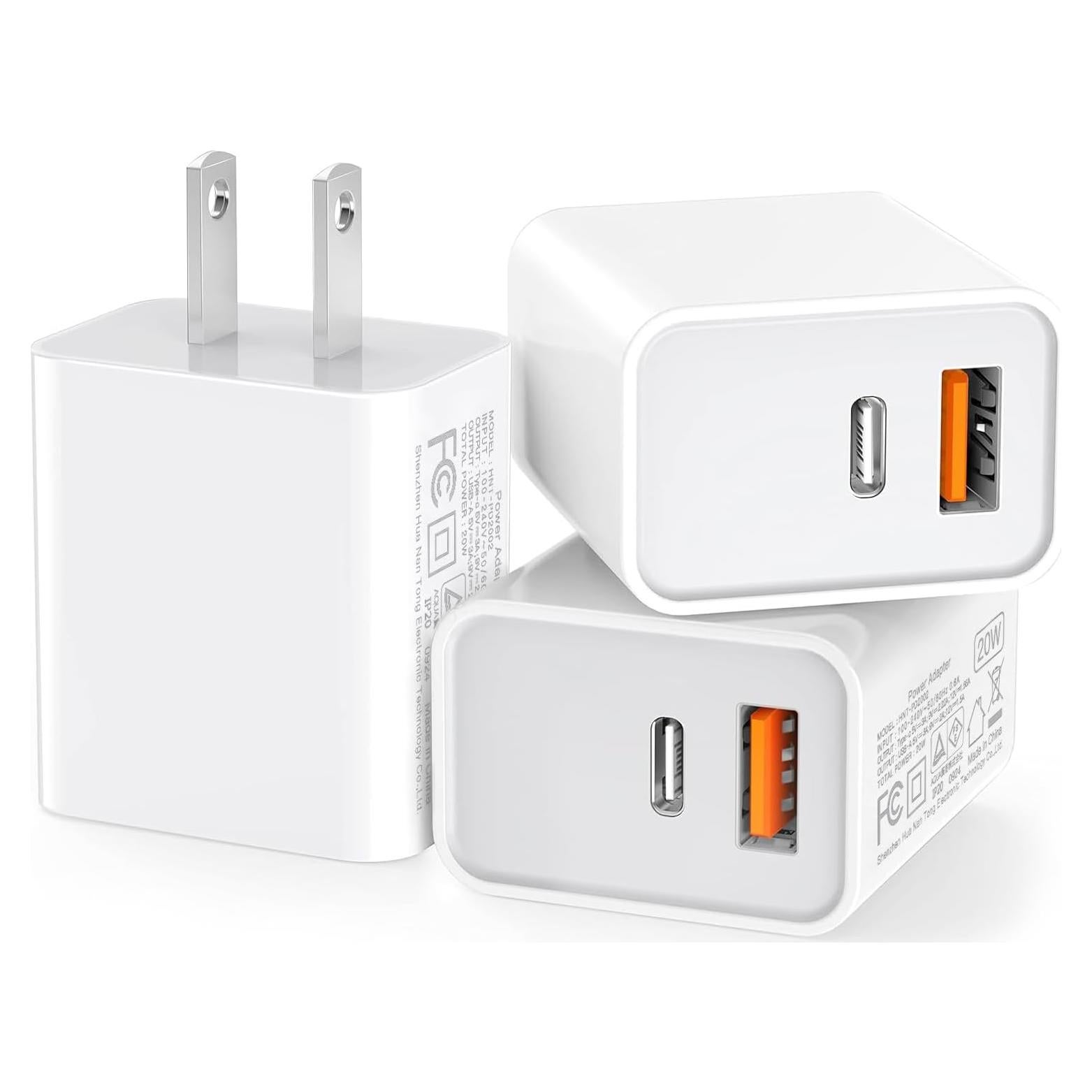 Paquete de 3 Cargadores USB C CSODINCE 20W Doble Puerto