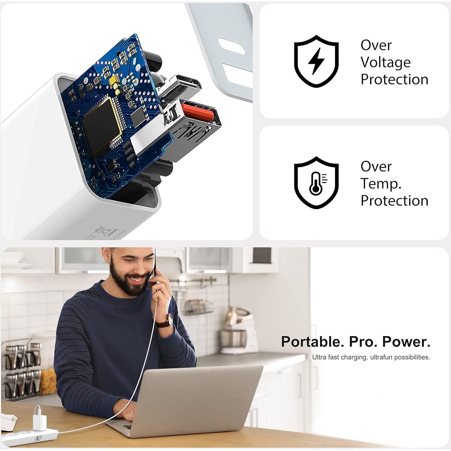 Paquete de 3 Cargadores USB C CSODINCE 20W Doble Puerto