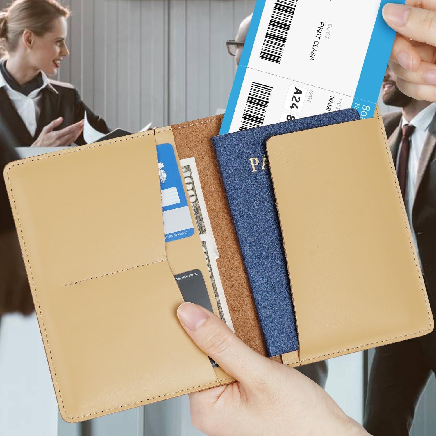 Funda de Pasaporte de Cuero Kicoroiny Beige con Ranura para AirTag