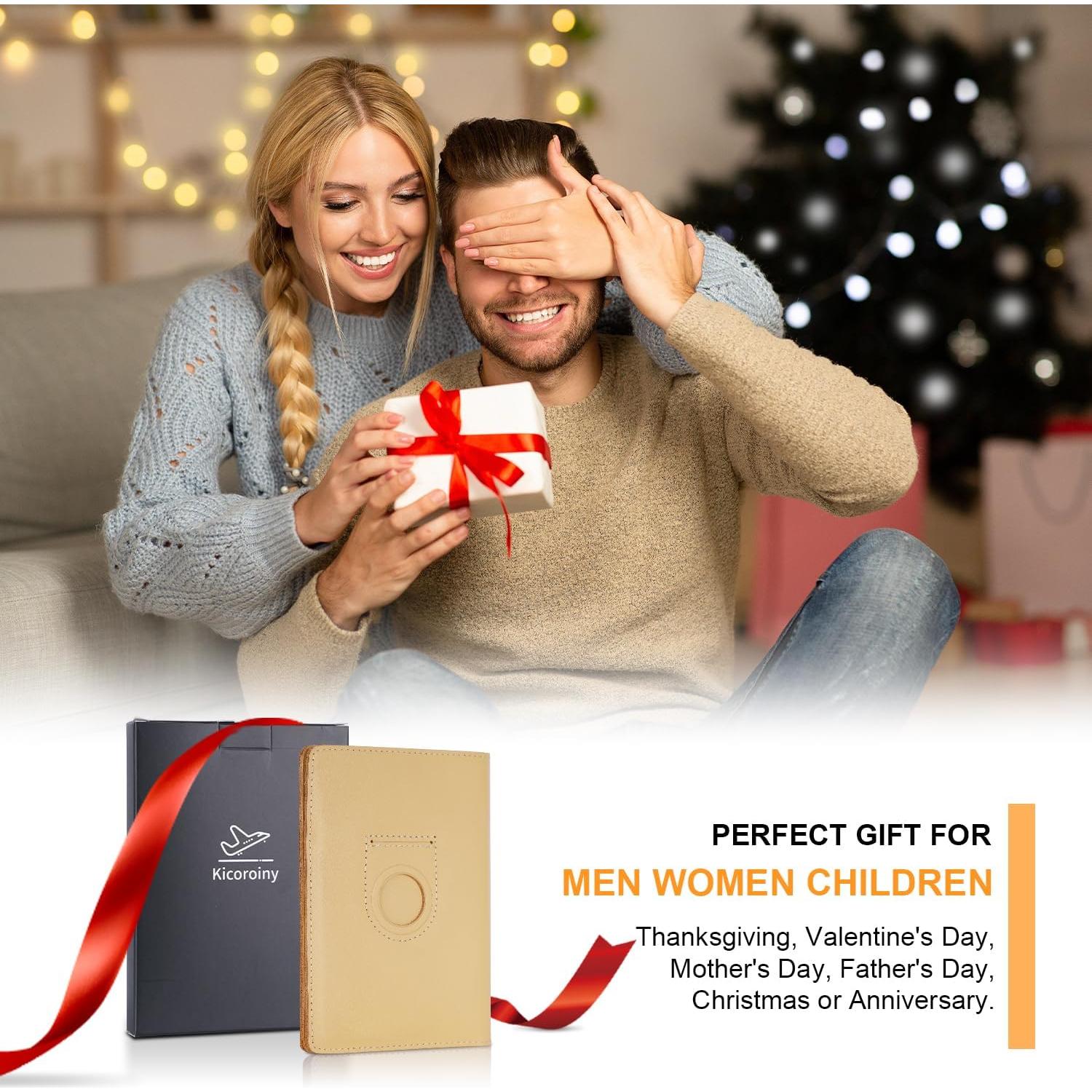 Funda de Pasaporte de Cuero Kicoroiny Beige con Ranura para AirTag