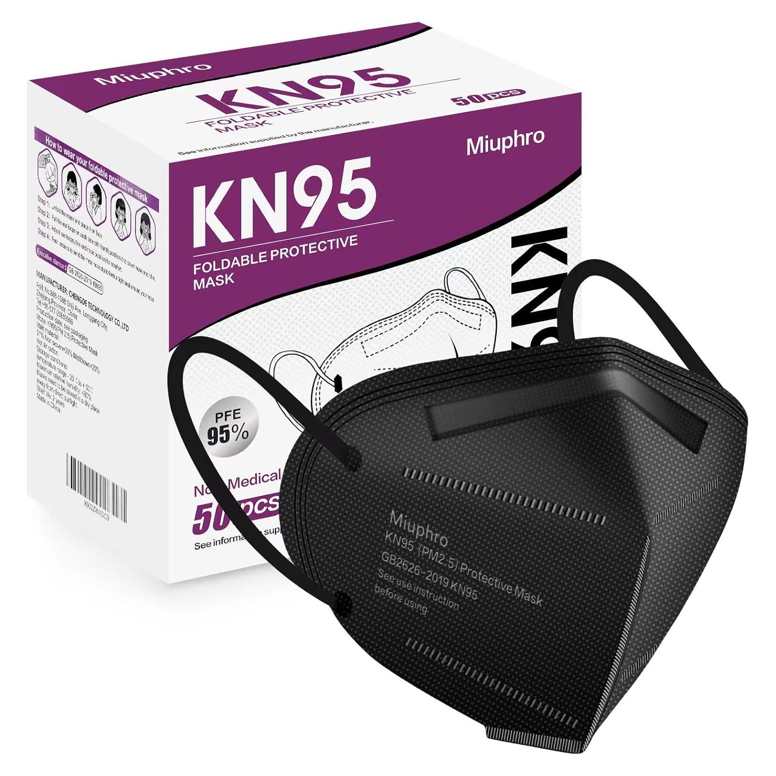 Mascarilla KN95 Miuphro Paquete de 50 Piezas Negro 5 Capas