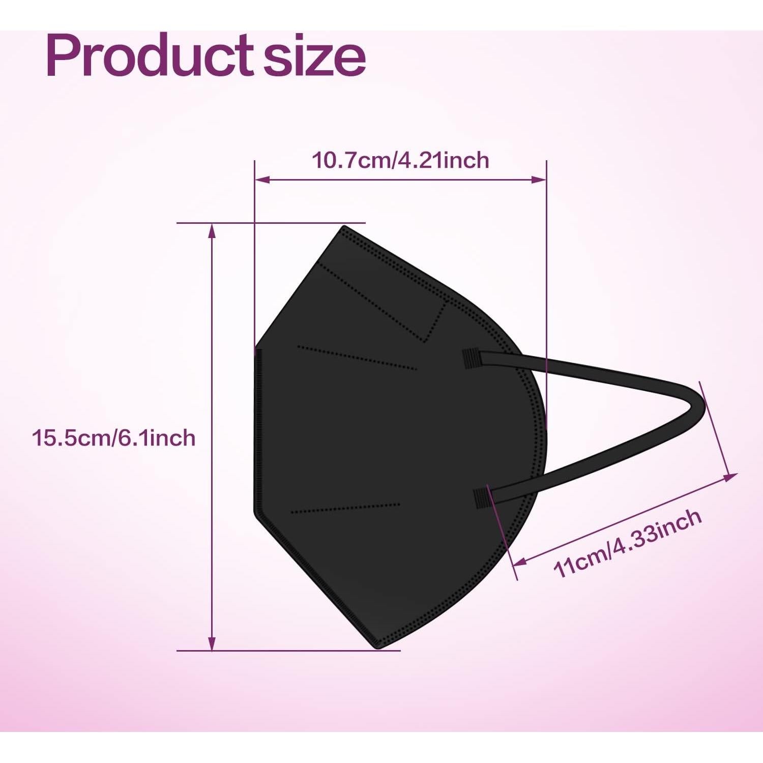 Mascarilla KN95 Miuphro Paquete de 50 Piezas Negro 5 Capas