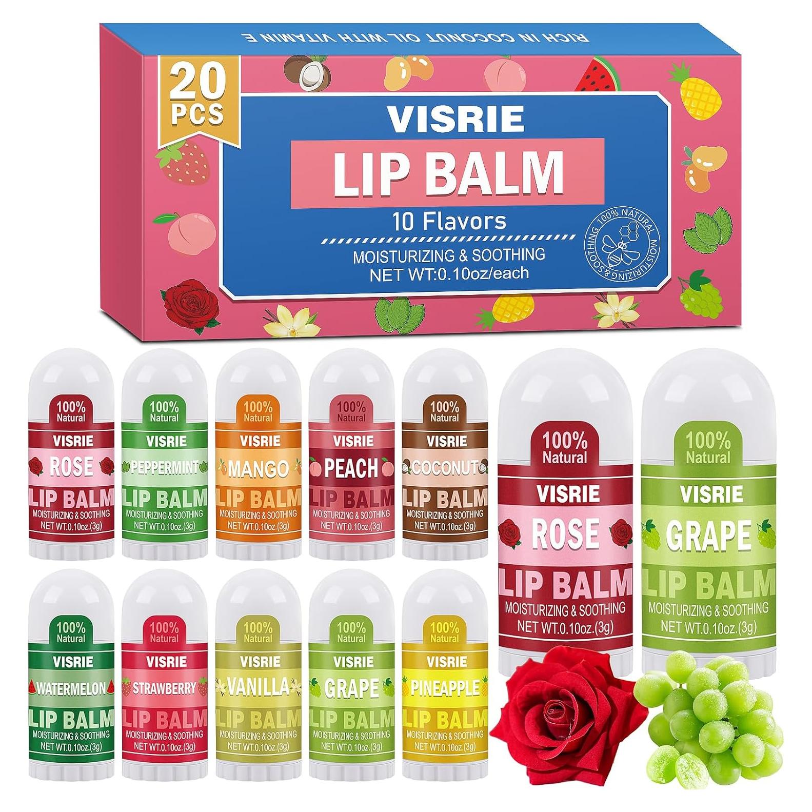 Bálsamo Labial Mini a Granel VISRIE - 20 Piezas, 10 Sabores