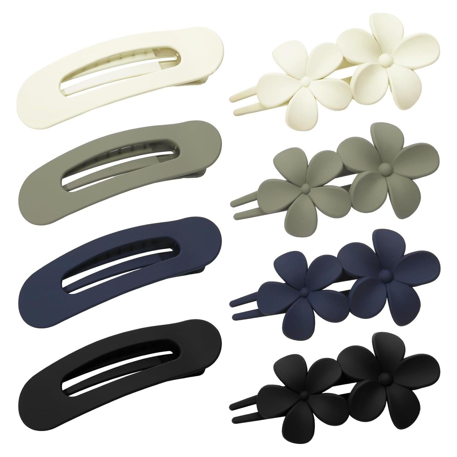 8 Clips de Pelo Planos Obeoby - 2 Estilos, 4 Colores, 27.7 cm