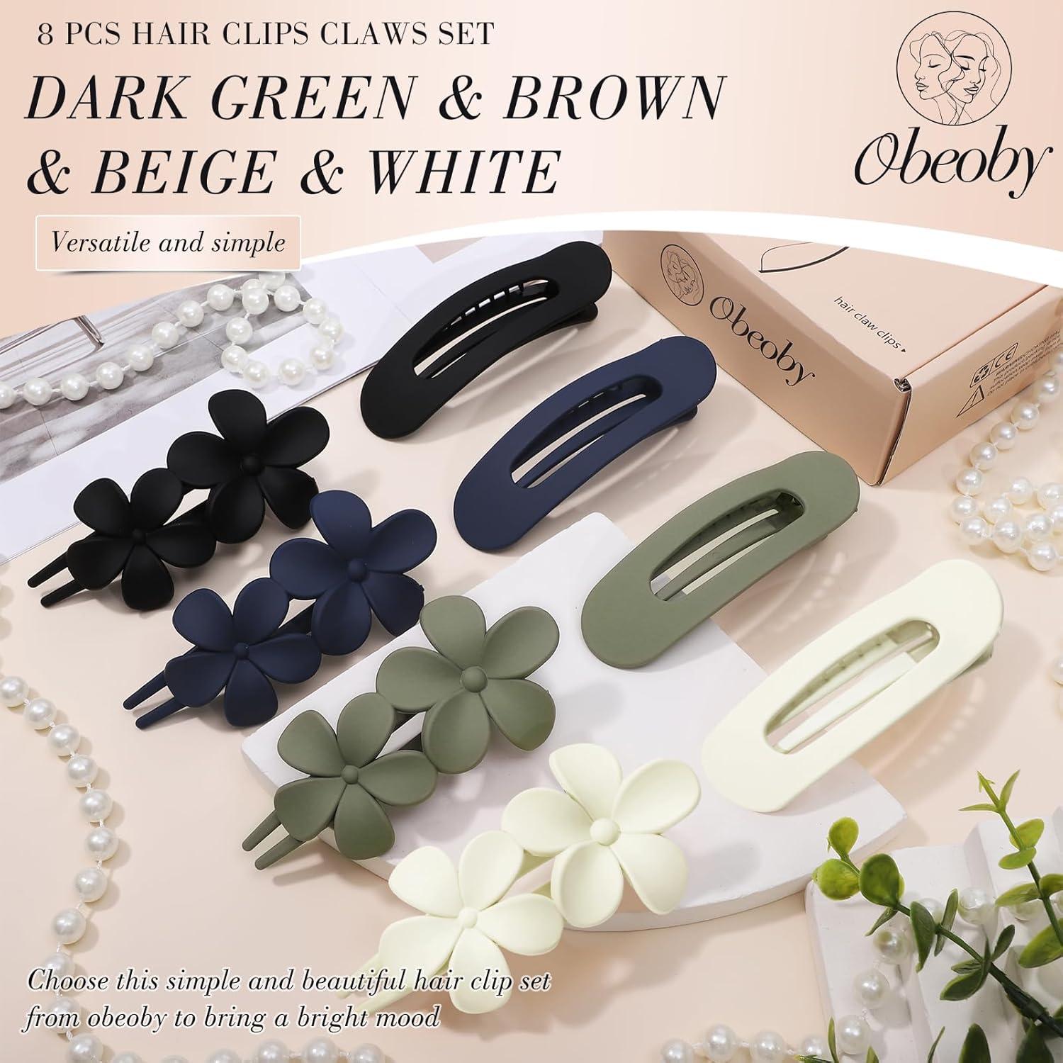 8 Clips de Pelo Planos Obeoby - 2 Estilos, 4 Colores, 27.7 cm