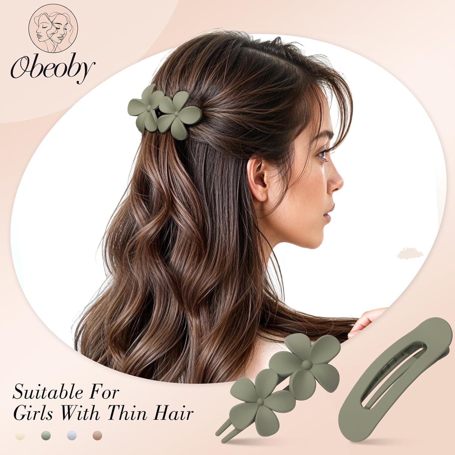 8 Clips de Pelo Planos Obeoby - 2 Estilos, 4 Colores, 27.7 cm