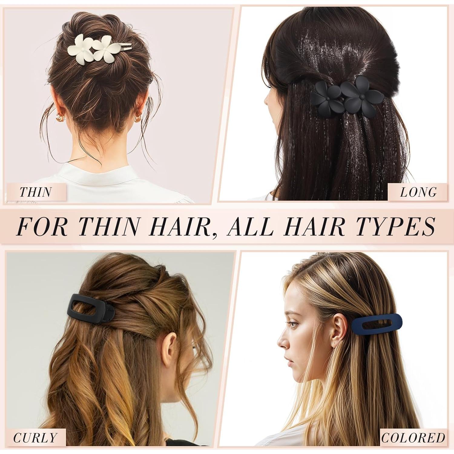 8 Clips de Pelo Planos Obeoby - 2 Estilos, 4 Colores, 27.7 cm