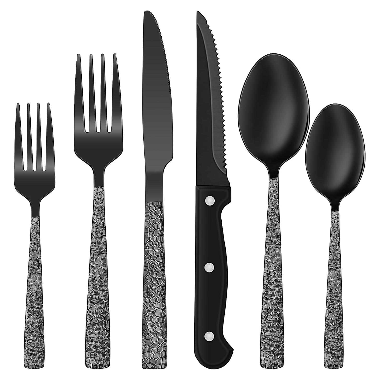 Juego de Cubiertos EWFEN 24 Piezas Acero Inoxidable Negro