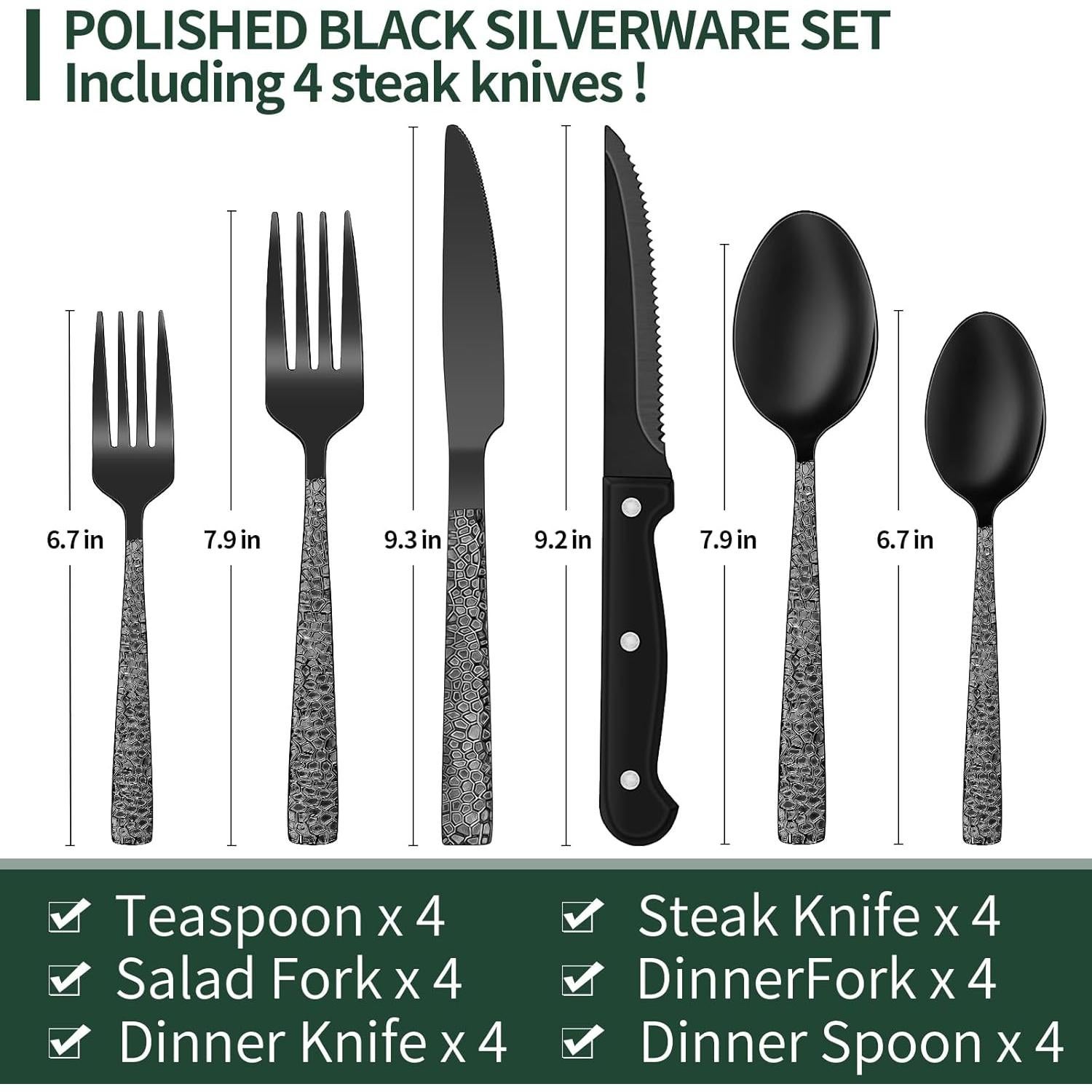 Juego de Cubiertos EWFEN 24 Piezas Acero Inoxidable Negro