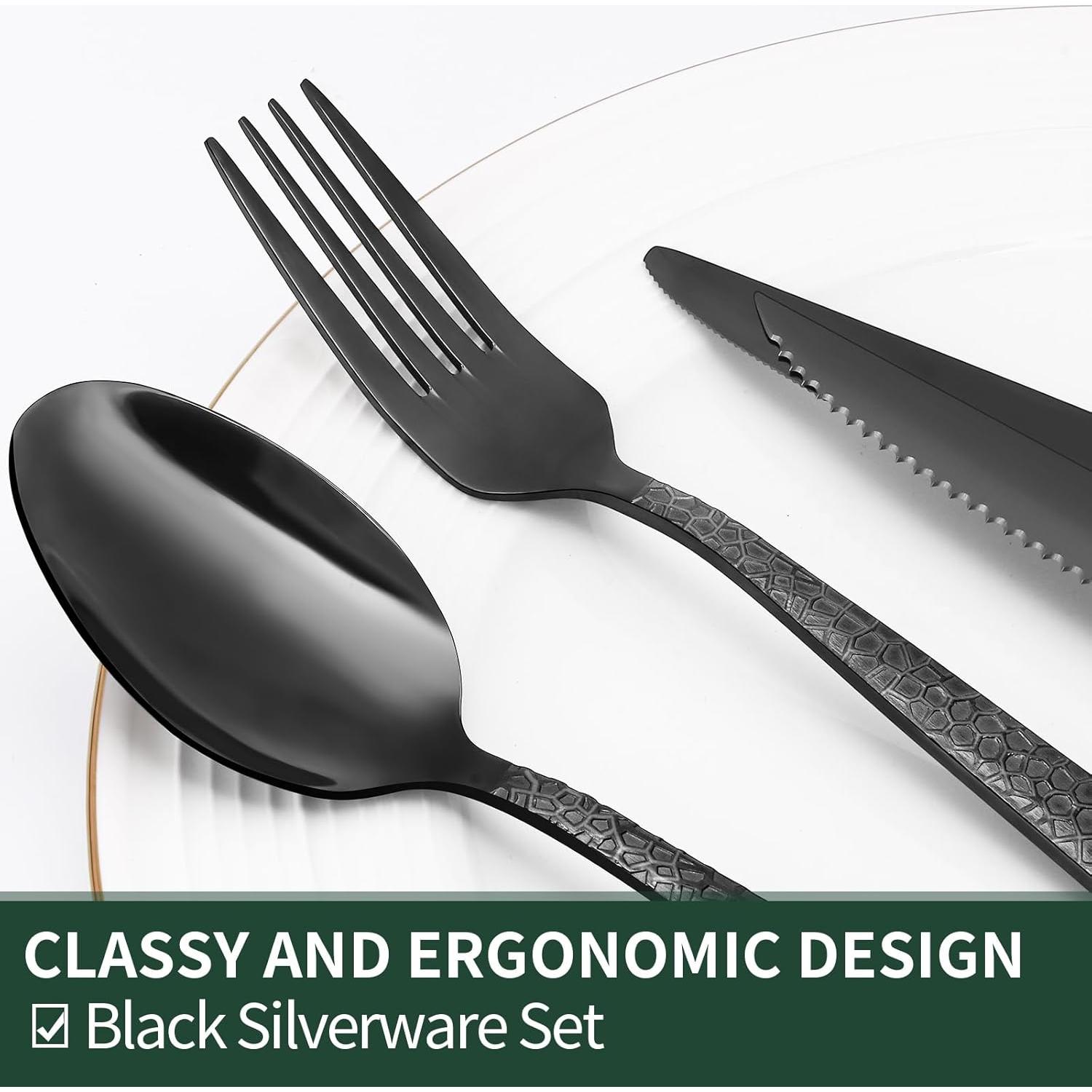 Juego de Cubiertos EWFEN 24 Piezas Acero Inoxidable Negro