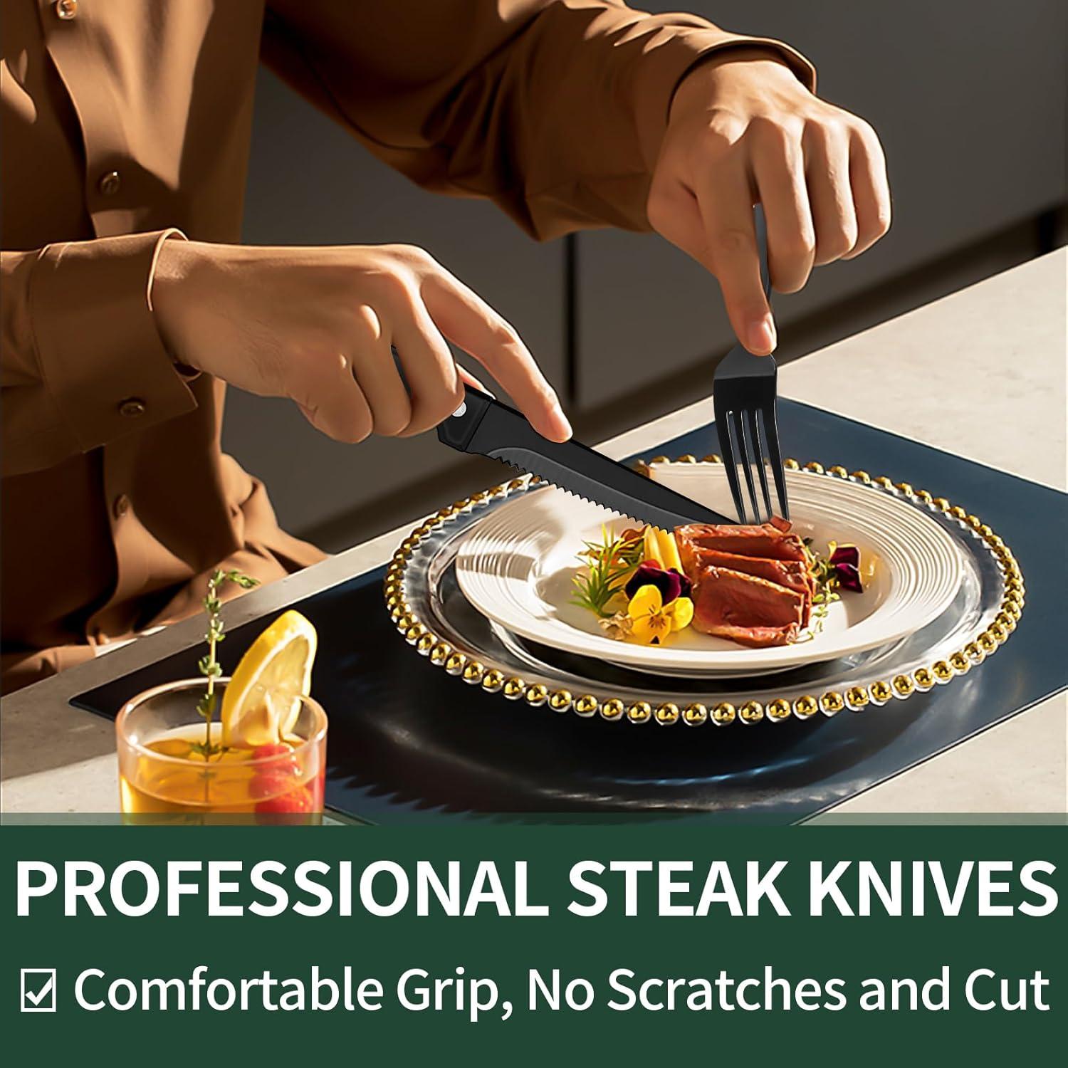 Juego de Cubiertos EWFEN 24 Piezas Acero Inoxidable Negro