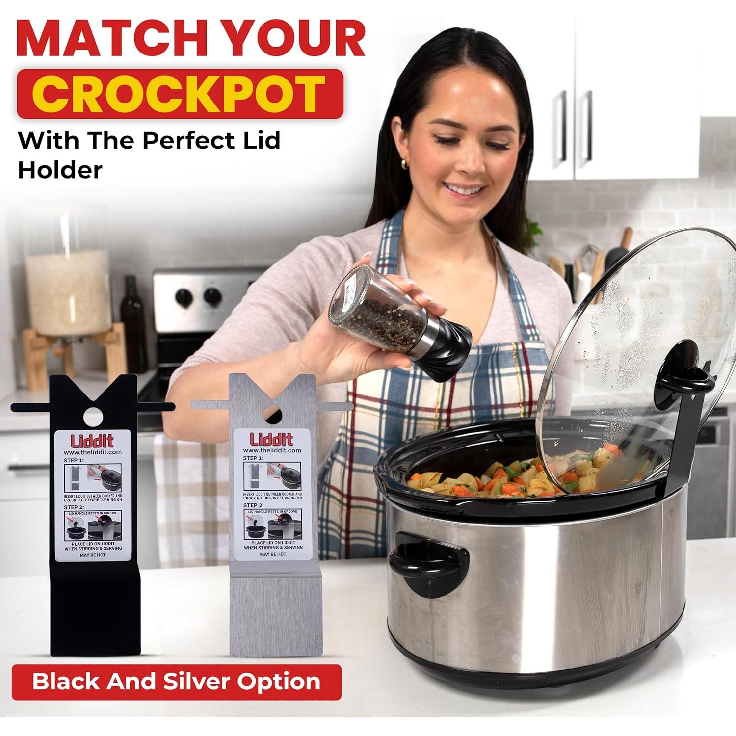 Soporte para tapa de Crockpot Liddit - Negro, Acero Inoxidable