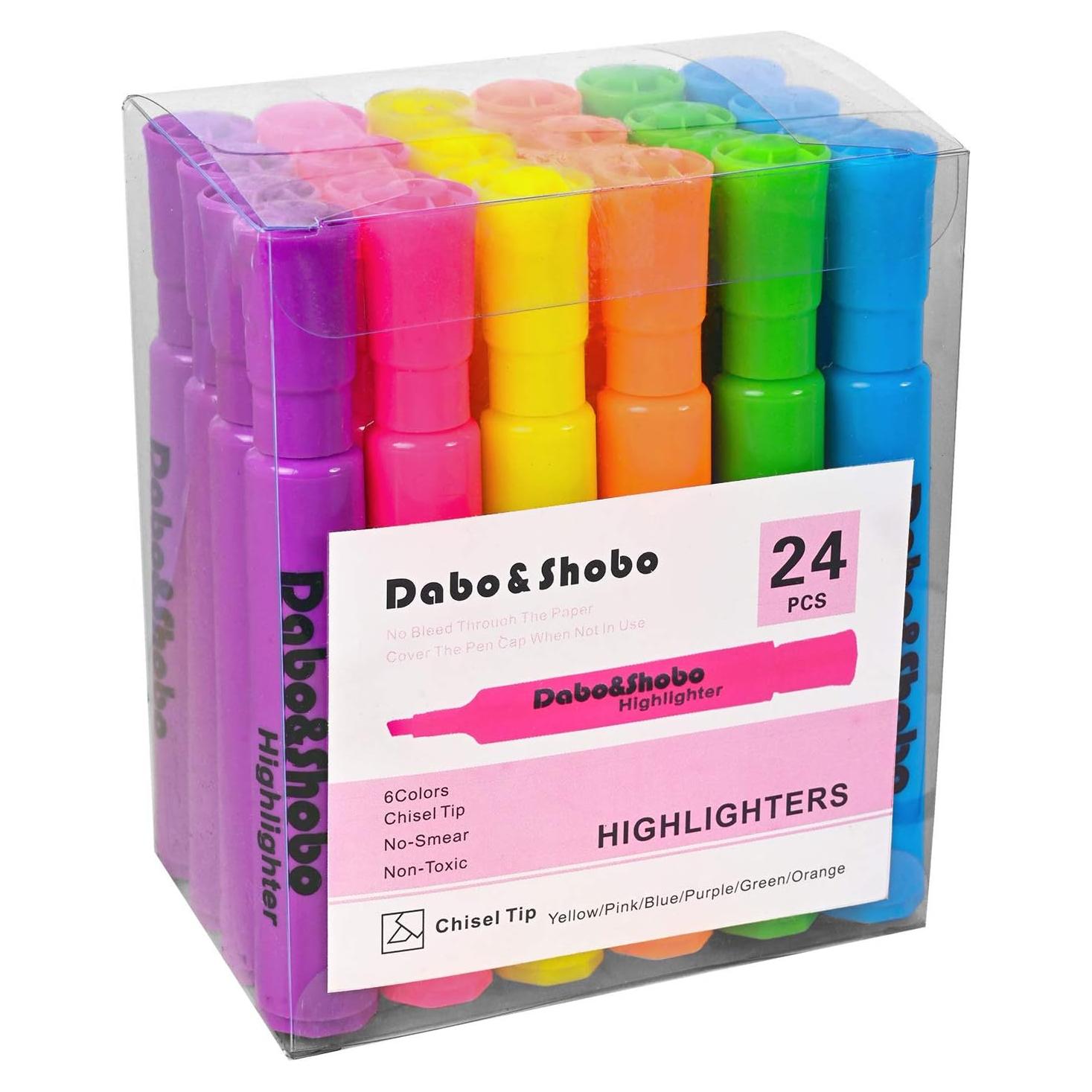 Set de 24 Marcadores Fluorescentes Dabo&Shobo - Tinta Rápido Secado