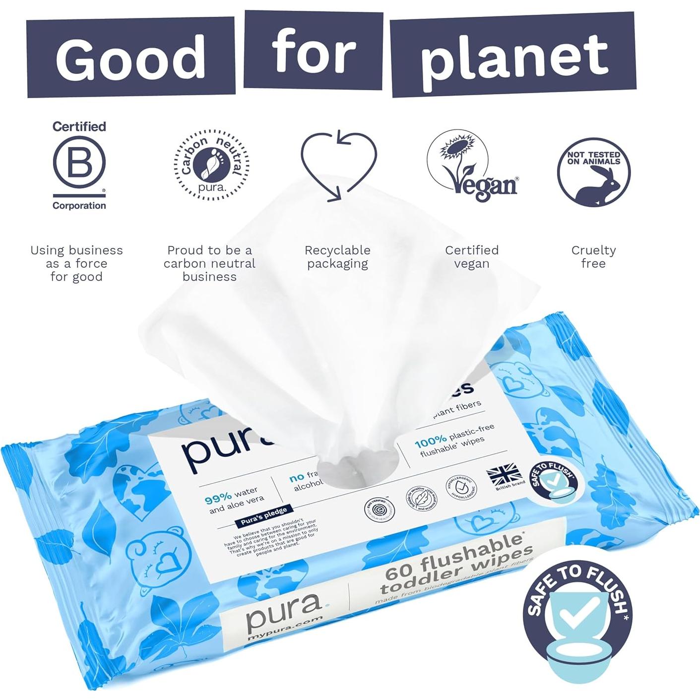 Toallitas Desechables Pura para Niños 60 Unidades Hipoalergénicas