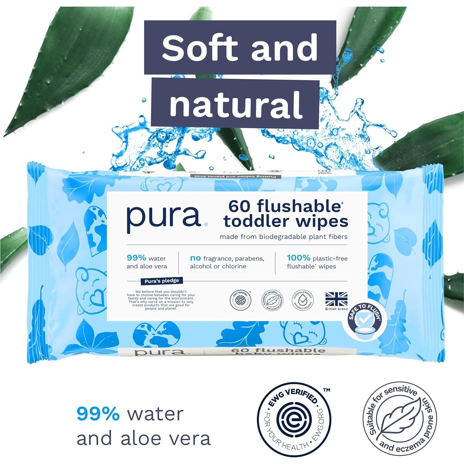 Toallitas Desechables Pura para Niños 60 Unidades Hipoalergénicas