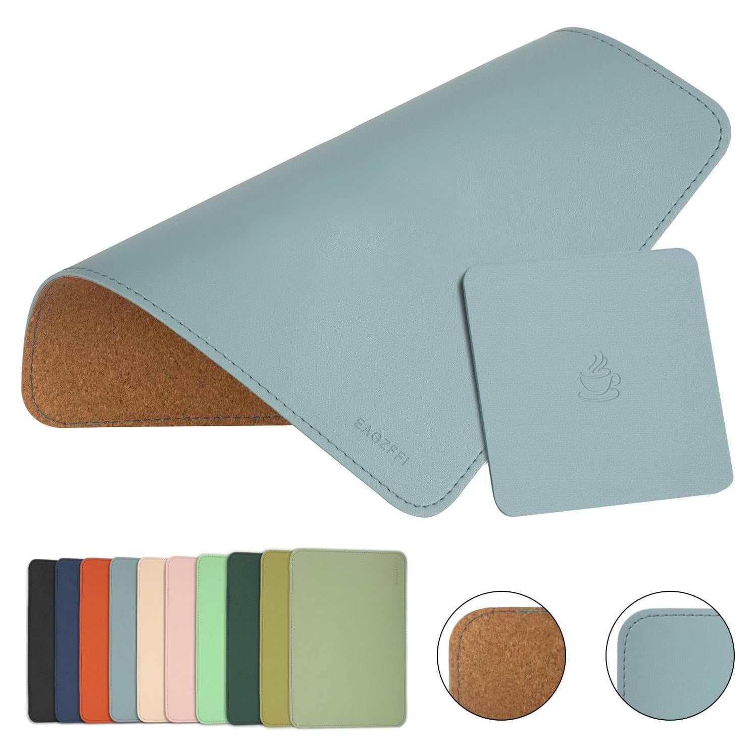 Alfombrilla de ratón de cuero EAGZFFI doble cara con posavasos 20x28cm azul